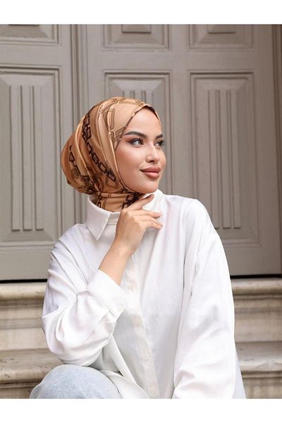 OykumBone DC31 Patterned Snap Fastener Ready Practical Hijab Daily and Pool Bonnet Hijab Women's Shawl Scarf