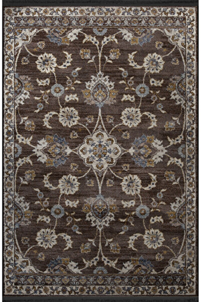 Rugs Modern Halı Kahverengi Temalı Geleneksel Motif Etnik Desenli Saçaklı Vin...