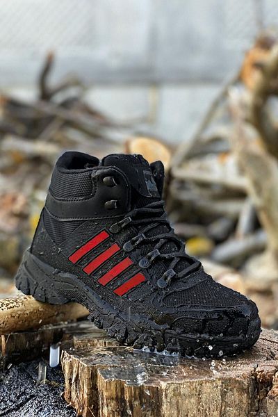BIG KING Cizme de trekking din cauciuc cu dungi unisex, negru și roșu
