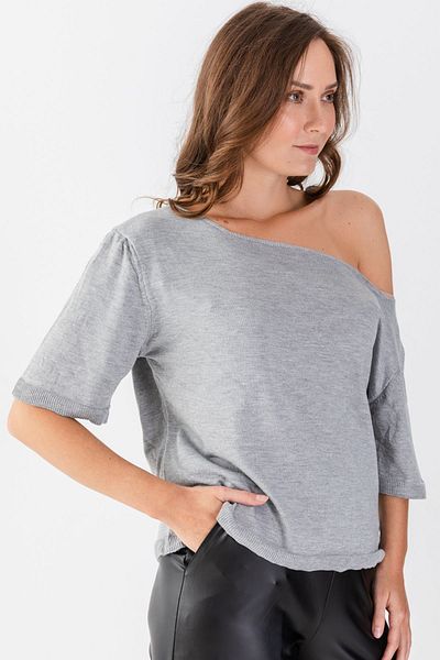 AJOUR TRİKO Πλεκτό μπλουζάκι με φαρδύ γιακά Crop Grey Melange