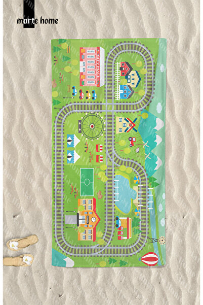 Marte Home مسار القطار - منشفة شاطئ مطبوعة للأطفال