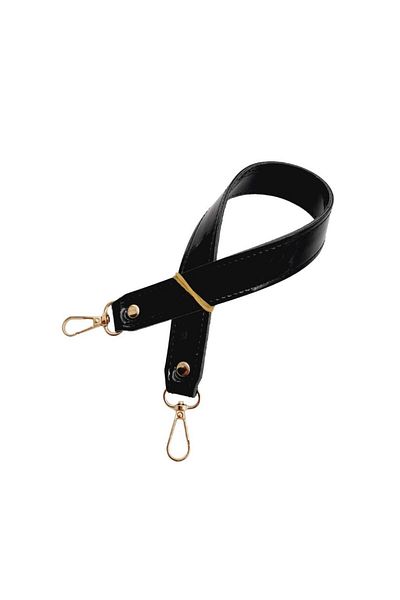 angel çanta aksesuar Τσάντα Angel Patent Leather - 42x2,5 cm, με γάντζο, μαύρο χερούλι, ανοιχτόχρωμο μεταλλικό