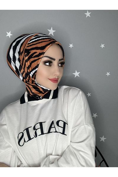 OykumBone DC14 Patterned Snap Fastener Ready Practical Hijab Daily and Pool Bonnet Hijab Women's Shawl Scarf