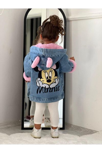 EFE KIDS Palton din denim cu glugă, brodat Mickey, pentru fete