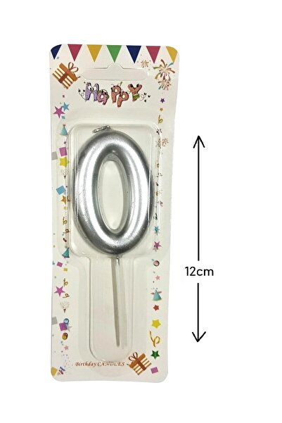 Bkmc BÜYÜK BOY 0 RAKAM GÜMÜŞ MUM 12CM
