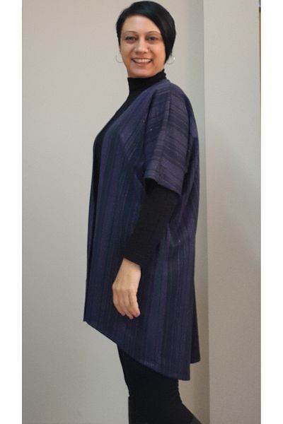 Mertcan Butik Purple Glitter Salaş Shawl Collar Seasonal Bat Sleeve Vest