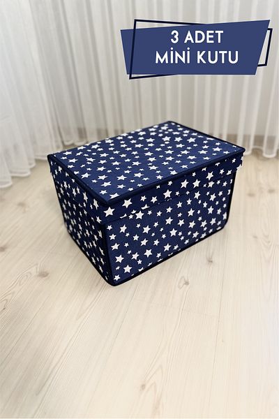 VAYBE 3 Pieces Mini Storage Box, Box Storage, Box, Organizer, Toy Box Dark Blue Star Pattern 30x40x25