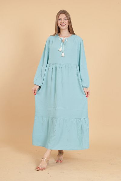 mervemoda Γυναικείο μακρυμάνικο πράσινο μέντας ολόσωμο μπορντό υφαντό φόρεμα