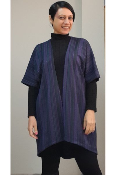 Mertcan Butik Purple Glitter Salaş Shawl Collar Seasonal Bat Sleeve Vest