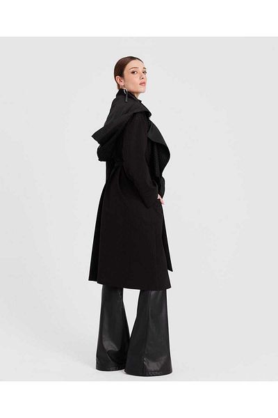 eski BLACK WOVEN FABRIC HOODED TRENCH - BLACK