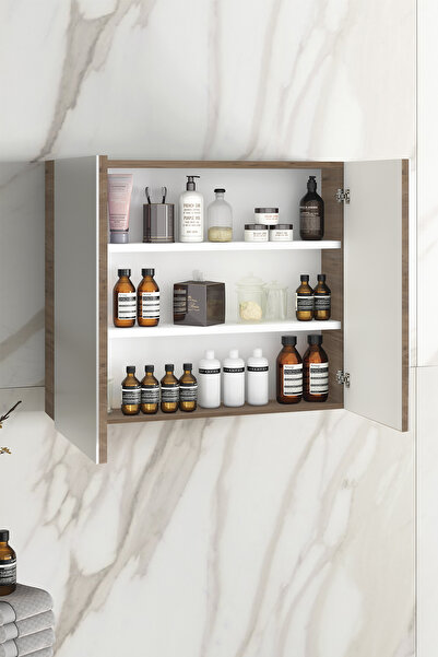 ÖZCEDEN Çiğdem 65 cm Atlantik Çam MDF Aynalı Asma Banyo Üst Dolabı