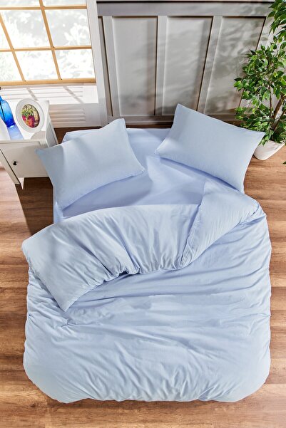 ALE HOME طقم غطاء لحاف مسطح فردي مع ملاءة مطاطية وغطاء وسادة واحد باللون الأزرق