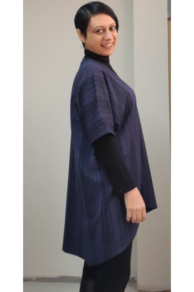 Mertcan Butik Purple Glitter Salaş Shawl Collar Seasonal Bat Sleeve Vest