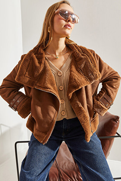 Bianco Lucci Dámské semišové kabáty s rukávy se sponou