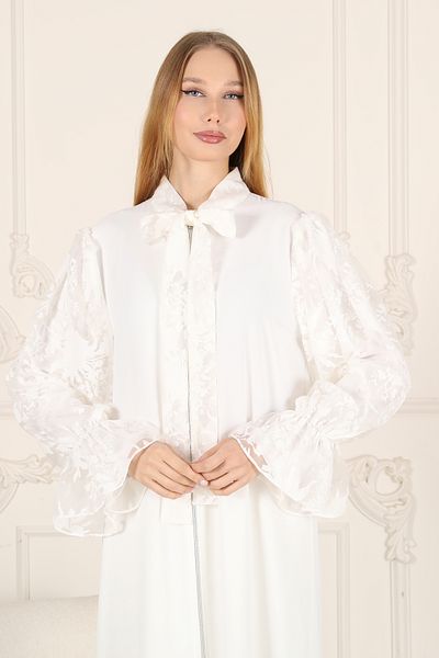 HALİL TÜRKER LACE WITH HANDLE WHITE FERACE & ABAYA