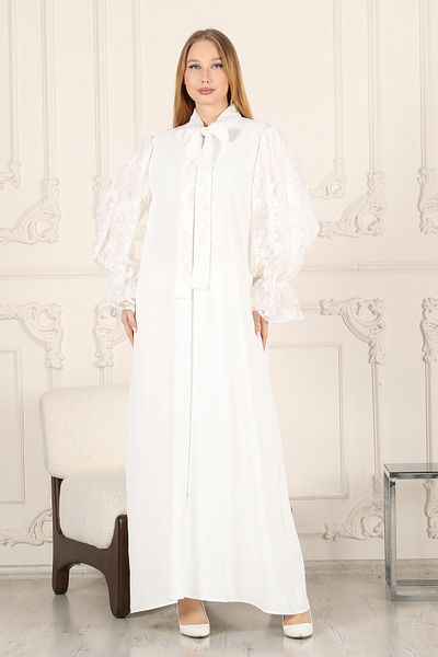 HALİL TÜRKER LACE WITH HANDLE WHITE FERACE & ABAYA
