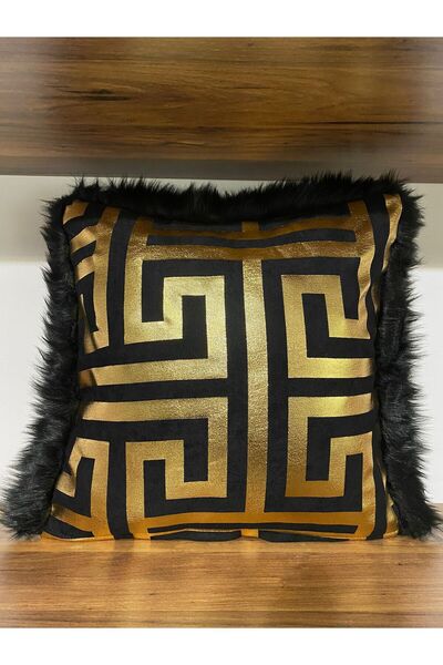 KIRLENTİM Husă pentru pernă de pluș neagră cu model labirint de fundal negru ...