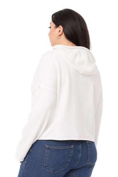 DISENTIS MODEST Plus Size Hooded Low Sleeve Filthy Stitched Three Thread White Sweatshirt