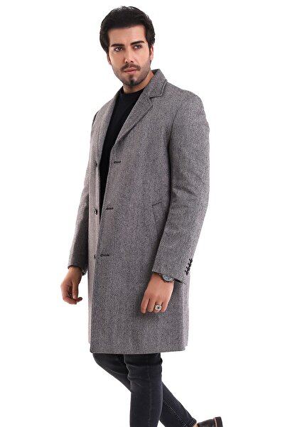 By Karaaslan Erkek Gri Yün Palto Ceket Yaka Kaşe Kısa