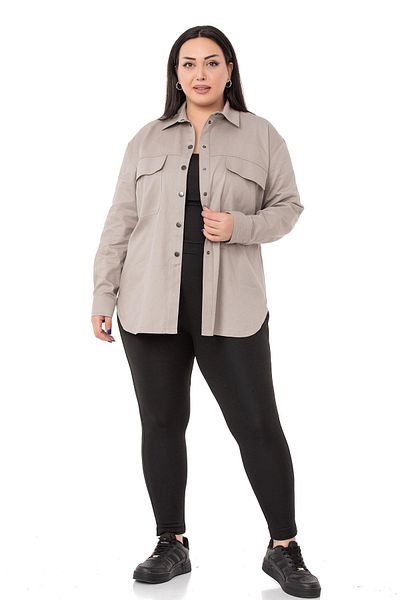 DISENTIS MODEST Large Size Flap Pocket Snap Gabardine Stone Colored Jacket Shirt