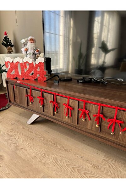 Masalsı Concept Christmas Velvet - Christmas Pine Tree Ornament with Gold Bell Chain, home decor