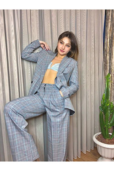 MOCCHI Plaid Palazzo Women's Suit