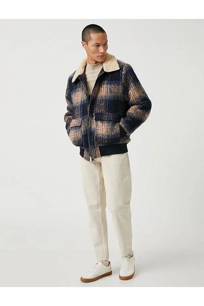 Koton Classic Collar Jacket with Zippered Pocket Detail
