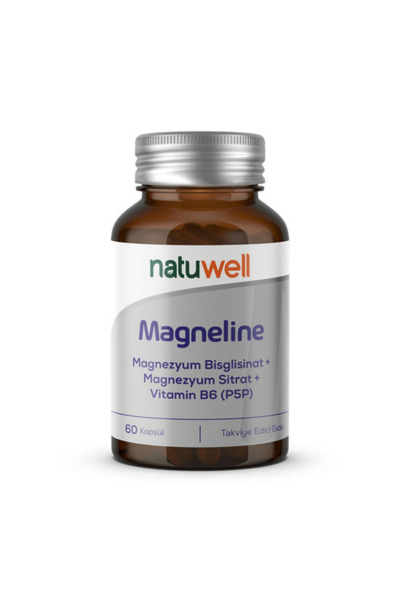 Natuwell Magneline Magnezyum Bisglisinat, Magnezyum Sitrat ve P5P (Vitamin B6...