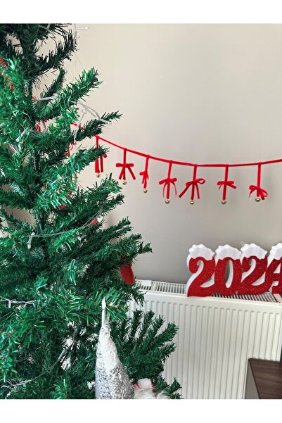 Masalsı Concept Christmas Velvet - Christmas Pine Tree Ornament with Gold Bell Chain, home decor