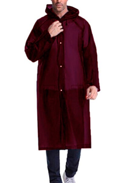 Genel Markalar Kadın Erkek Yağmurluk Kapüşonlu Çıtçıtlı Eva Bordo Yağmurluk