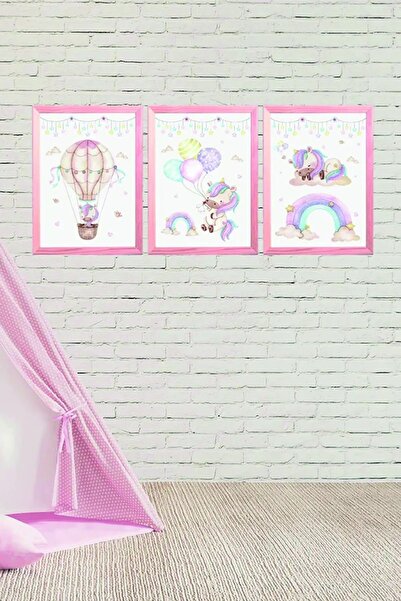 Vegüba Unicorn Tasarımlı Ahşap Çerçeve Görünümlü Kız Çocuk Odası Tablo