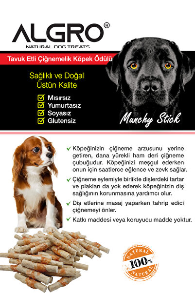 Algro %100 Tavuk Göğüs Etli Lokmalık Munchy Stick 50 adet kapaklı kova ambalajda 3 kutu