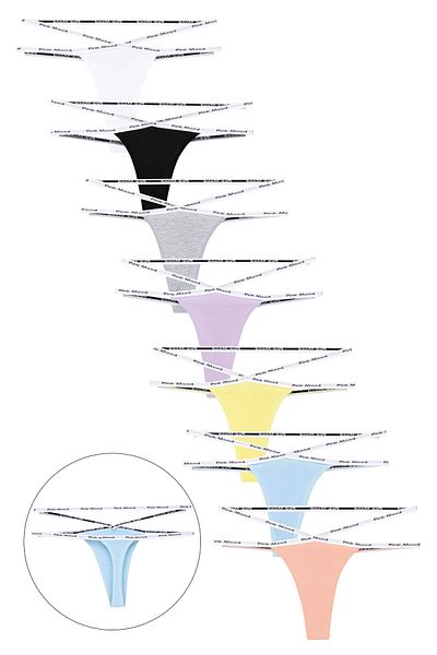 pink mood Double Rope Detailed Cotton Sexy Sports Thong 7 Pack