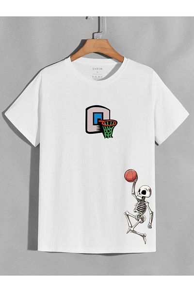 AMMA Μπλουζάκι Unisex Basketball Skeleton Printed Oversize 100% Cotton Boyfriend