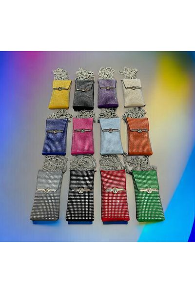 madamlina Pack of 2 New Year's New Year's Gift Women's Shiny Rhinestone Chain Shoulder Strap Phone Bag Wallet