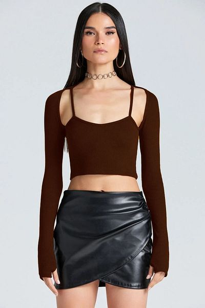 boutiquen Μοντέλο 1681 Brown Crop - Με λουράκια και λεπτομέρεια στα δάχτυλα