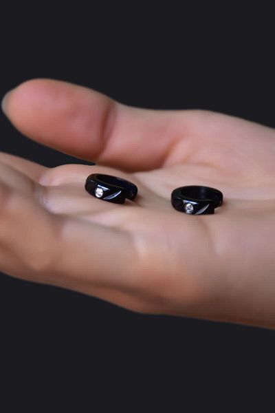 Sinsirella Steel Black Jewelled Hoop Earrings