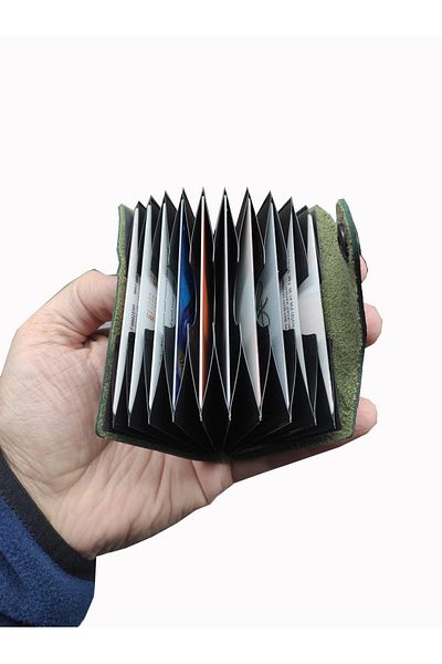 Kemer Dünyası Unisex 10 Compartment New Small Mold Khaki Green Credit Card Holder - Wallet