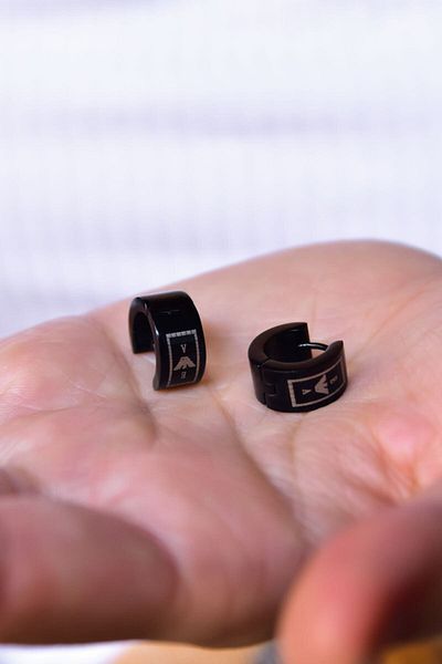 Sinsirella Steel Black Dove Shield Hoop Earrings