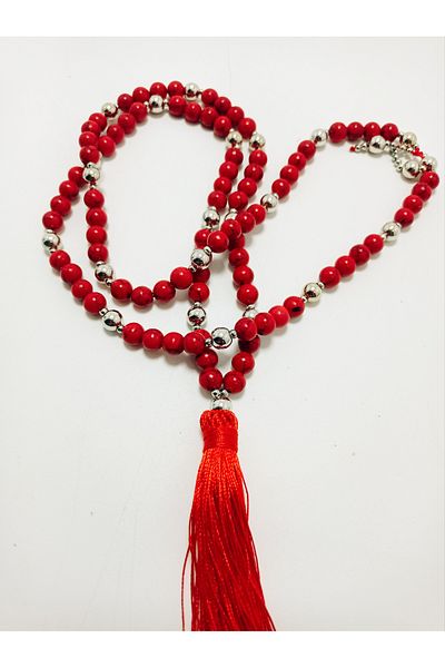 PİRAMİGO 108 Mala Long Natural Coral Stone Necklace