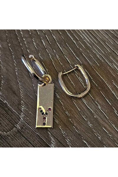 misstakıjewerly GOLD COLOR Y LETTER PLATE STEEL EARRING