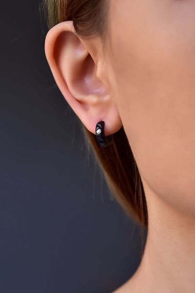 Sinsirella Steel Black Jewelled Hoop Earrings