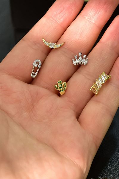 Sinsirella Steel Three-Colored 5-Piece Combination Tragus Earrings Model8