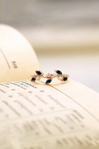 Sahira Jewelry Taşlı Sarmaşık Siyah Taşlı 14 K Rose Altın Kaplama Ayarlanabil...