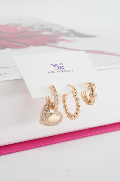 By Zeyna Aksesuar Kadın Vip Seri Baget Zirkon Taşlı 3'lü Küpe Seti