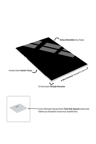 Harikabirev HARİKABİREV|KADIN JOKEY-SİYAH BEYAZ TURUNCU |ÇERÇEVELİ TEMPERLİ CAM TABLO TEKLİ DİKEY