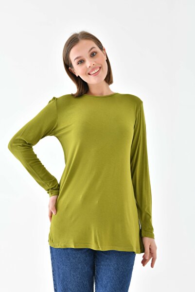 mirach Klas Basic Жіноча туніка - Оливкова туніка з велосипедним коміром, вільного крою, з довгим коміром