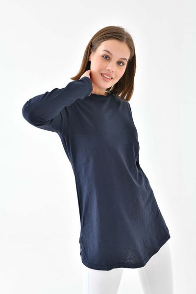 mirach Classy Basic Women's Tunic - Navy Blue Hijab Tunic Crew Neck Tunic Fit Relax Crew Neck Long Blouse