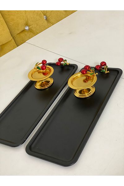Elzem 2 SET BLACK BATON PRESENTATION TABLE AND GOLD TABLE WITH CHERRY ACCESSORY