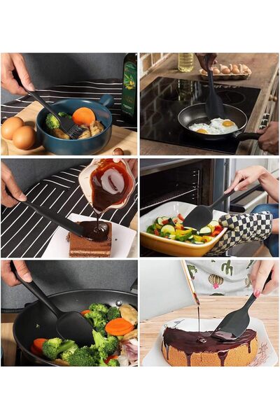 Ekostem High Quality Black Silicone Spatula Set - Heat Resistant, Fireproof and Non-Stick 6 Pieces